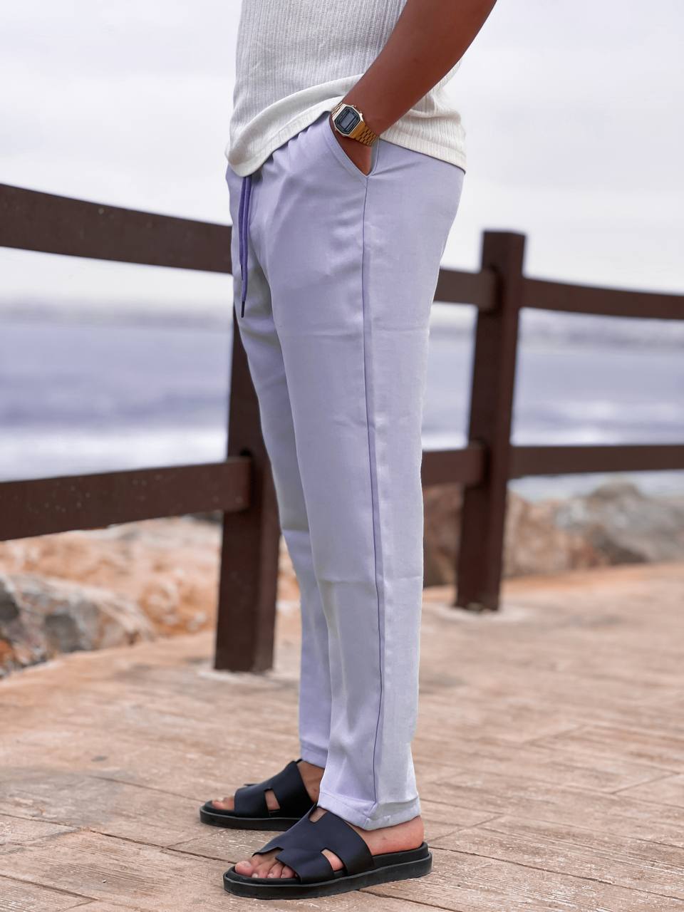 PANTALON EN LIN - BLEU CIEL