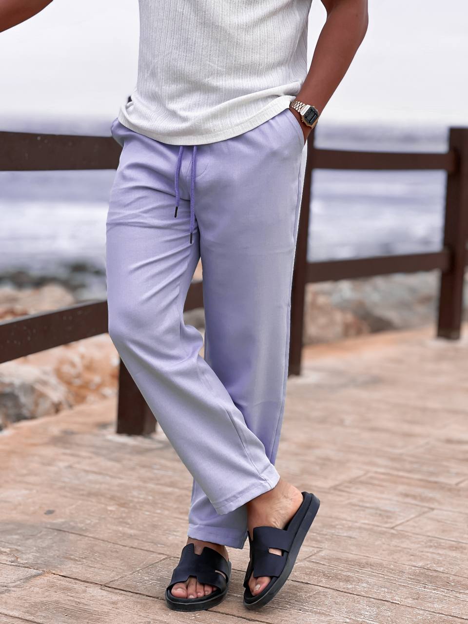 PANTALON EN LIN - BLEU CIEL