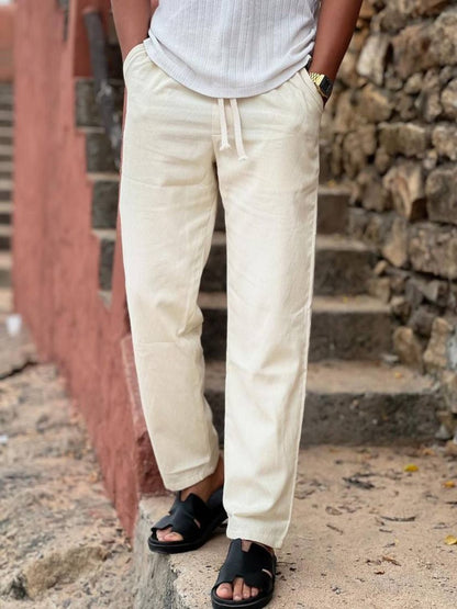 PANTALON EN LIN - BLANC CASSE